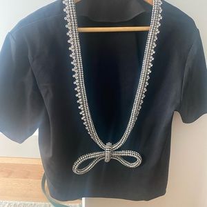 AREA Crystal Bow Back Tshirt
